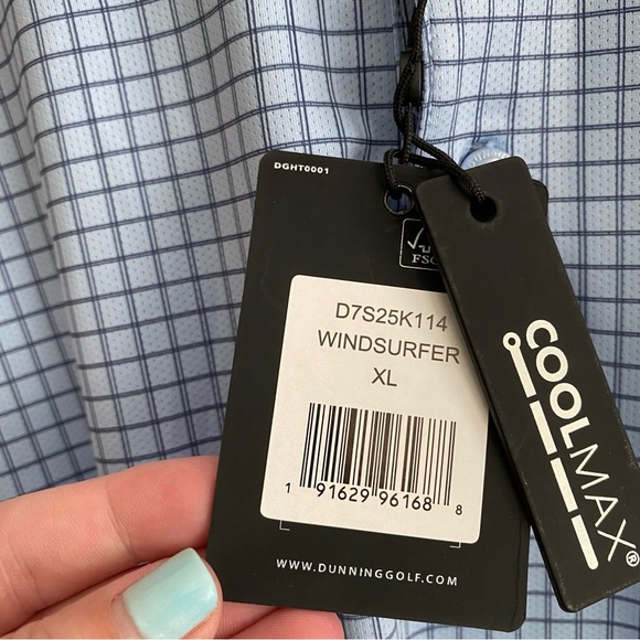 Dunning Golf Blue Windsurfer Windowpane Plaid Chadwick Ventilated Polo Shirt XL - Picture 11 of 14